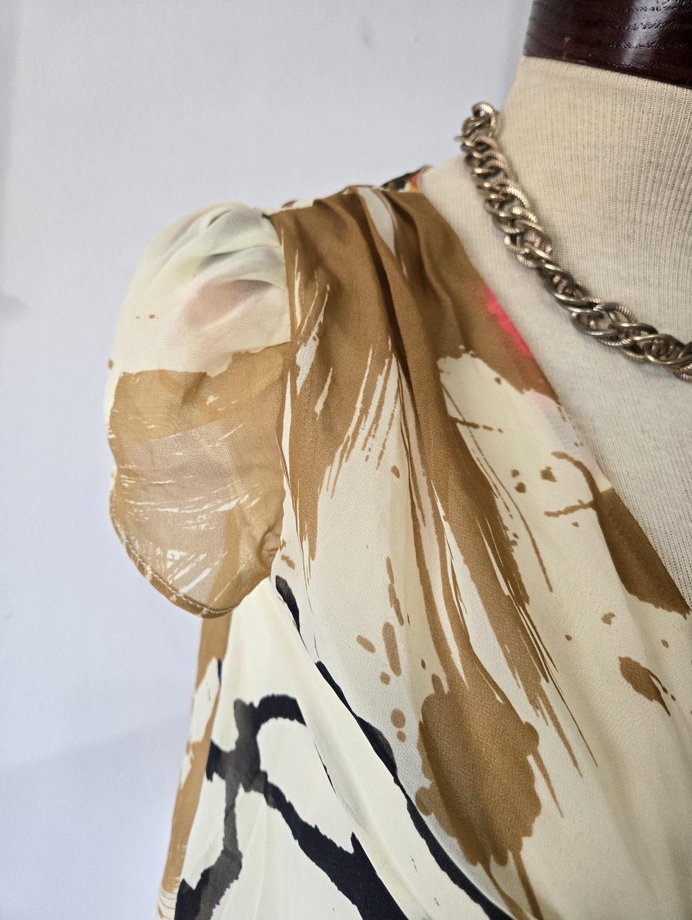 Diane von Furstenberg Silk Botanical Abstract Cream,brown, Pink Midi Dress. 4 - Picture 3 of 12